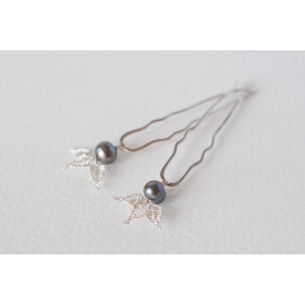 Little Lace Black Pearl & Lace Leaves Hair Pins